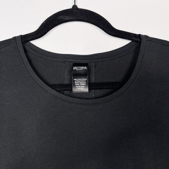 Victorias Secret Sport XSmall XS Black Glitter Logo Tie Back Tee Tshirt Spellout - Picture 7 of 9